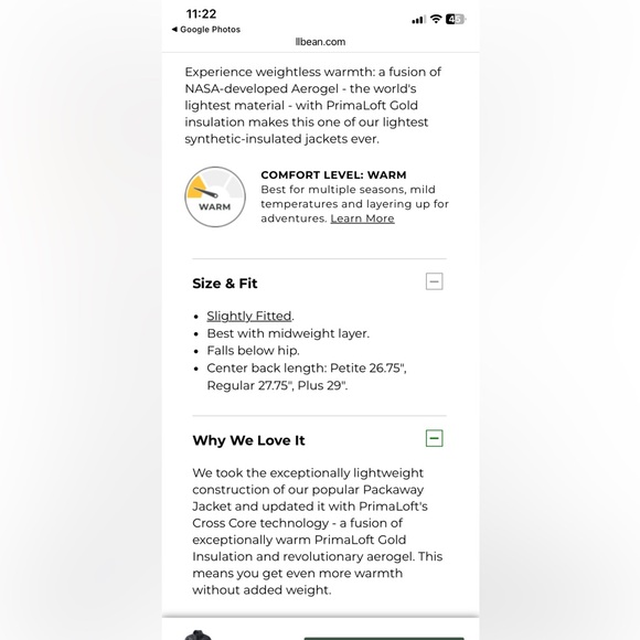 L.L.Bean PrimaLoft packaway jacket Women’s small S black - Picture 5 of 11